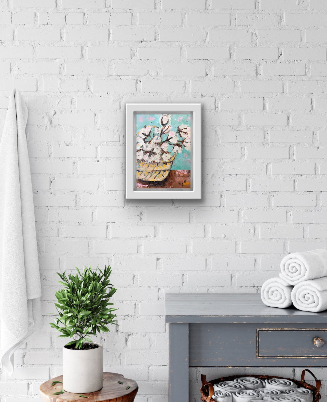 Cotton in a Basket -Original Oil Painting Framed