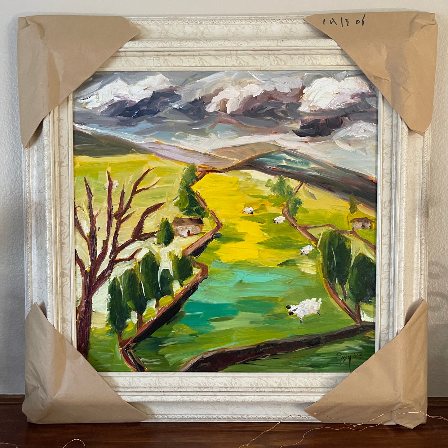 Jour orageux dans le Yorkshire Peinture originale de paysage à l’huile encadrée