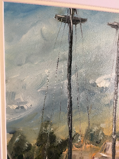 Jeanne's Harbor-Original Harbor Boats Oil Painting Framed