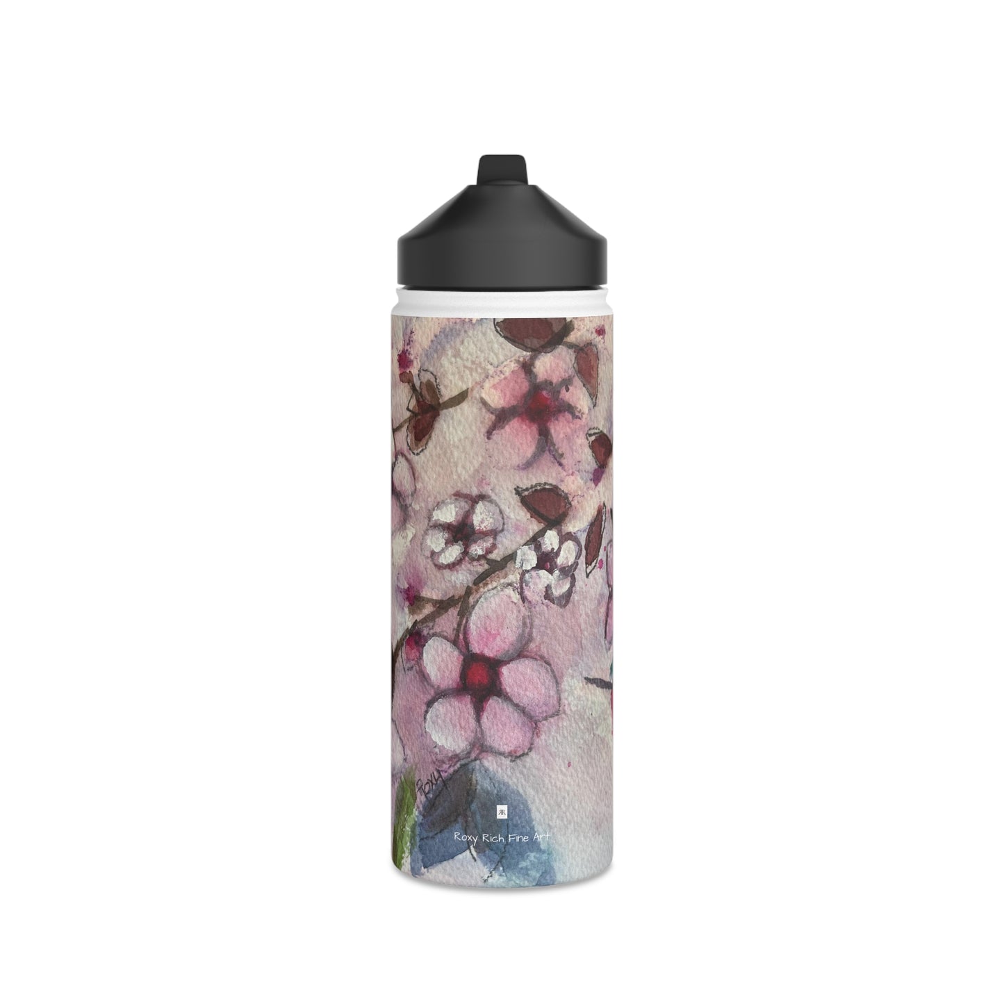 Colibri dans des fleurs de cerisier Bouteille d'eau en acier inoxydable, couvercle standard