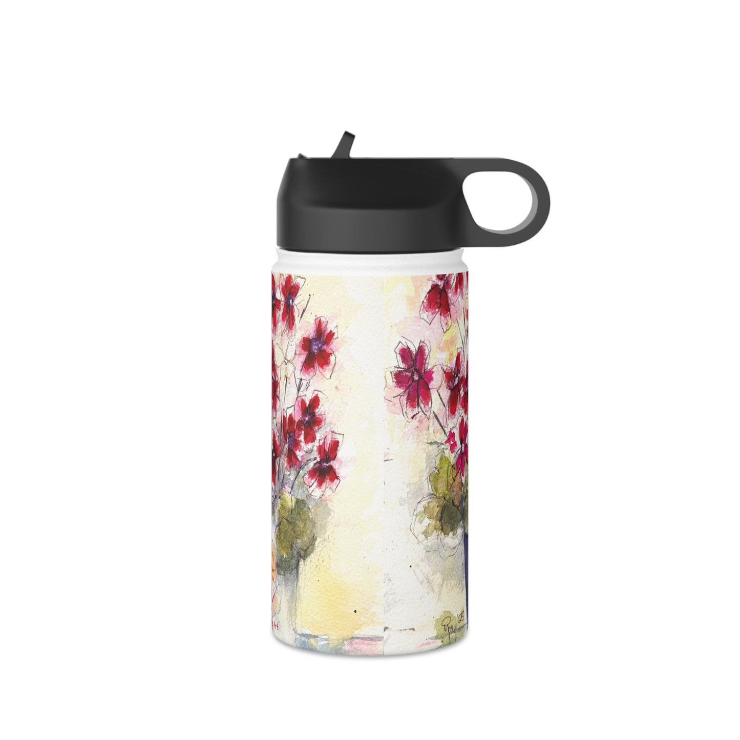 Red Ivy Geraniums Stainless Steel Water Bottle, Standard Lid