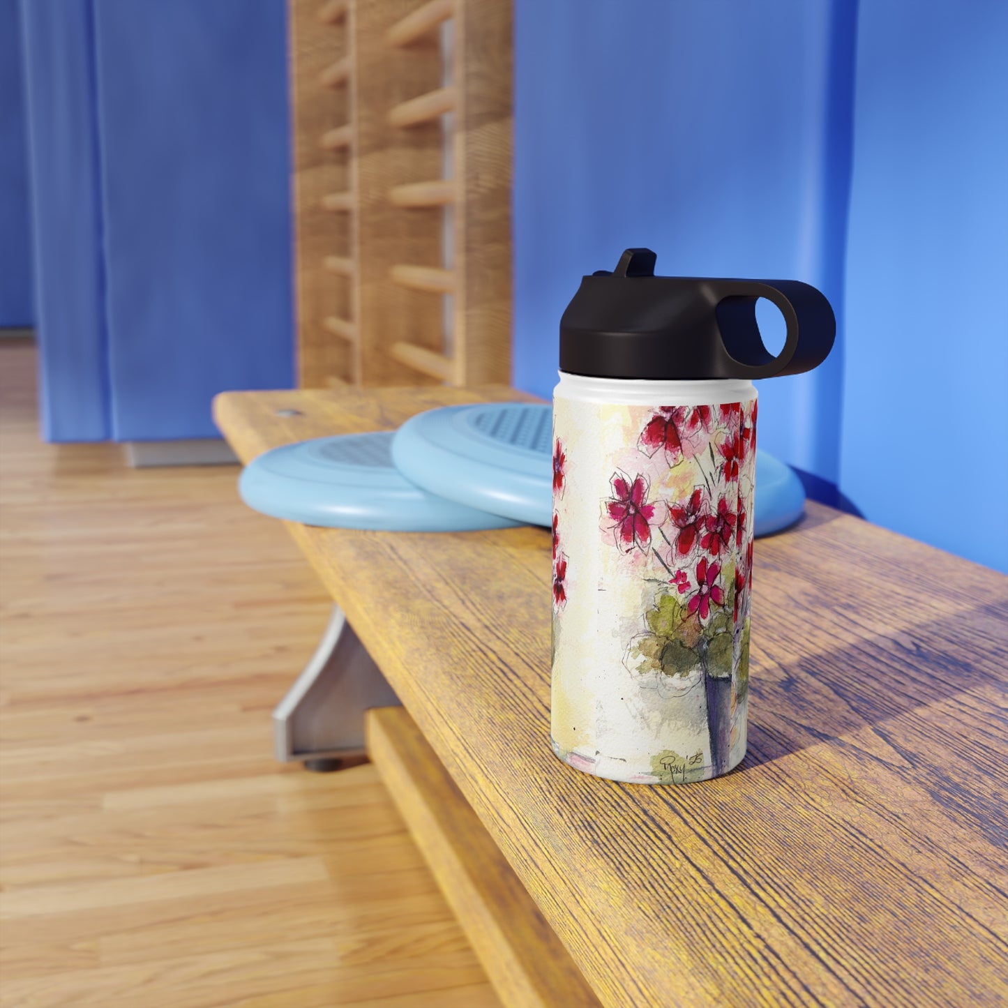 Red Ivy Geraniums Stainless Steel Water Bottle, Standard Lid