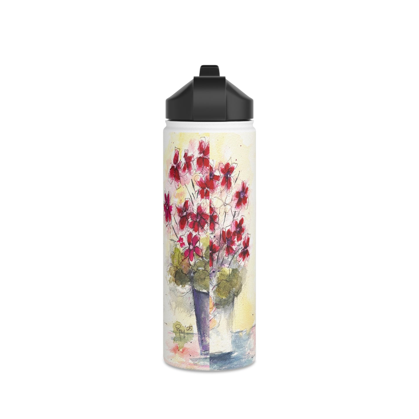 Red Ivy Geraniums Stainless Steel Water Bottle, Standard Lid