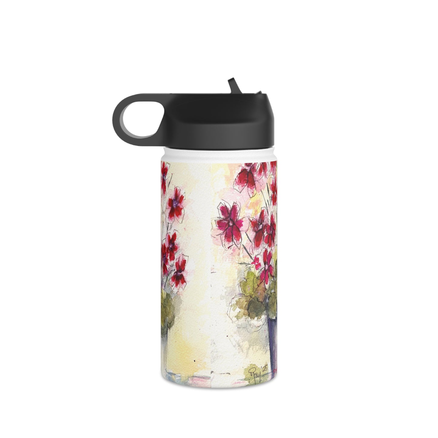 Red Ivy Geraniums Stainless Steel Water Bottle, Standard Lid