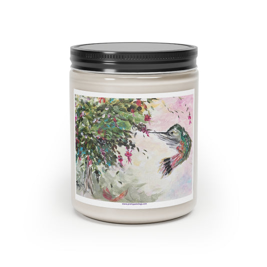 Hummingbird with Fuchsias Loose Floral Watercolor Candle