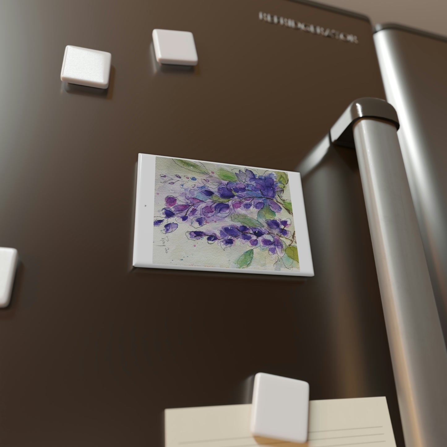 Wisteria Loose Floral Watercolor Button Magnet, Rectangle