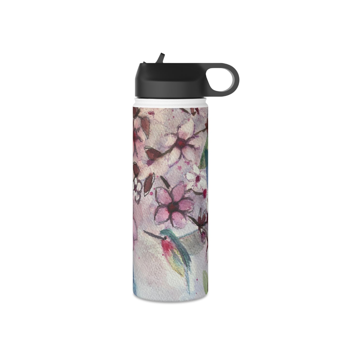 Colibri dans des fleurs de cerisier Bouteille d'eau en acier inoxydable, couvercle standard