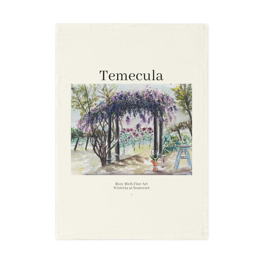 Temecula "Wisteria at Somerset" Loose Watercolor Organic Vegan Cotton Tea Towel