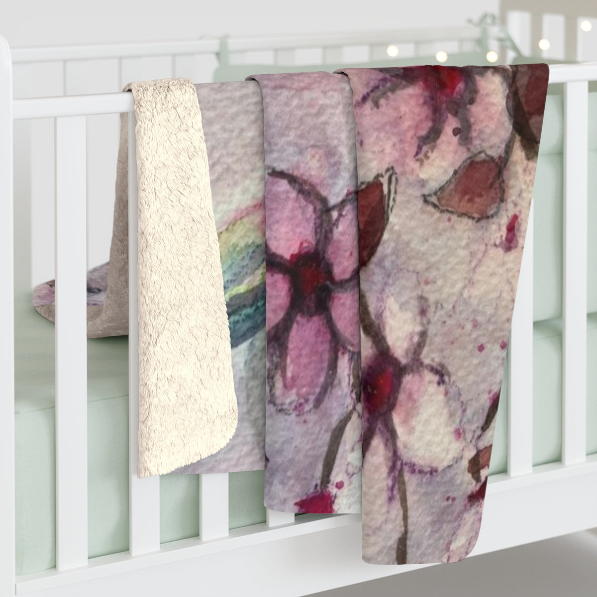 Manta polar Sherpa Colibrí en flores de cerezo