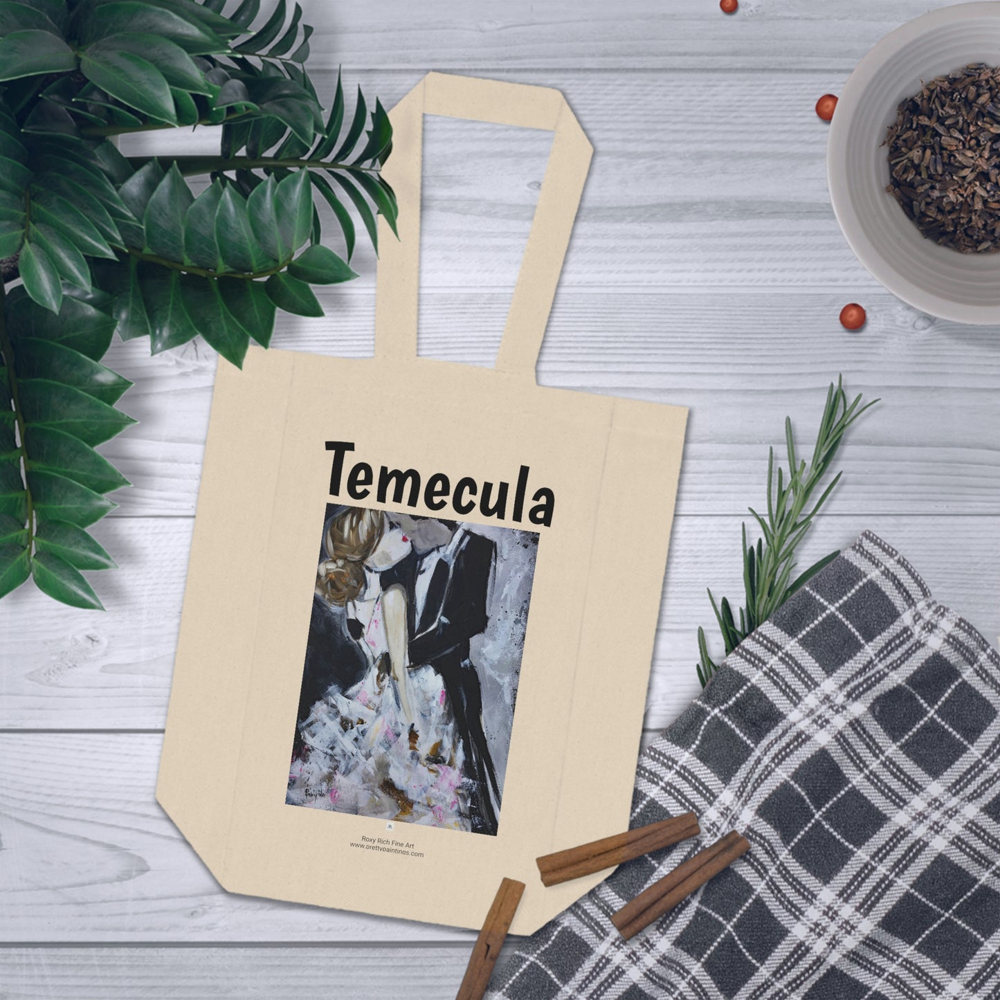 Temecula Double Wine Tote Bag featuring "Love" painting  Wedding Couple Kissing