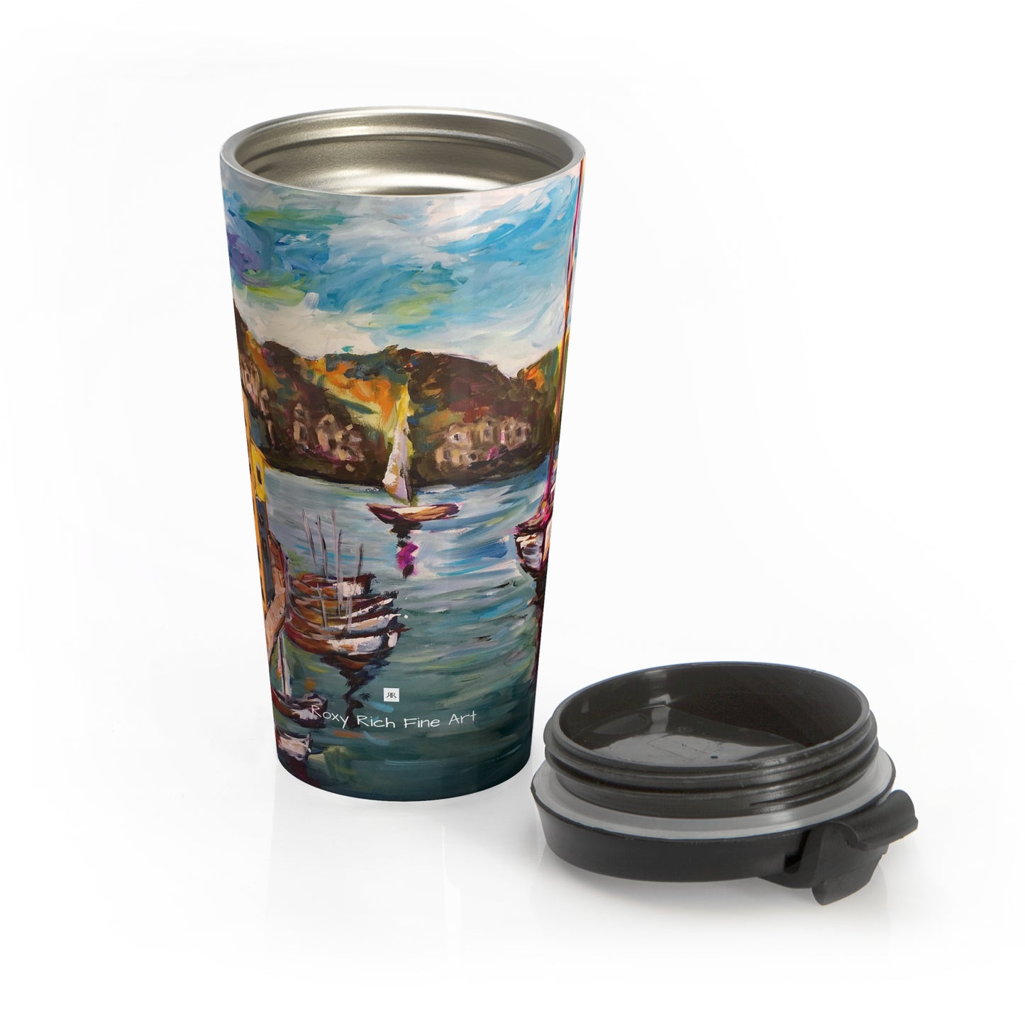 Portofino Harbour Italie Tasse de voyage en acier inoxydable