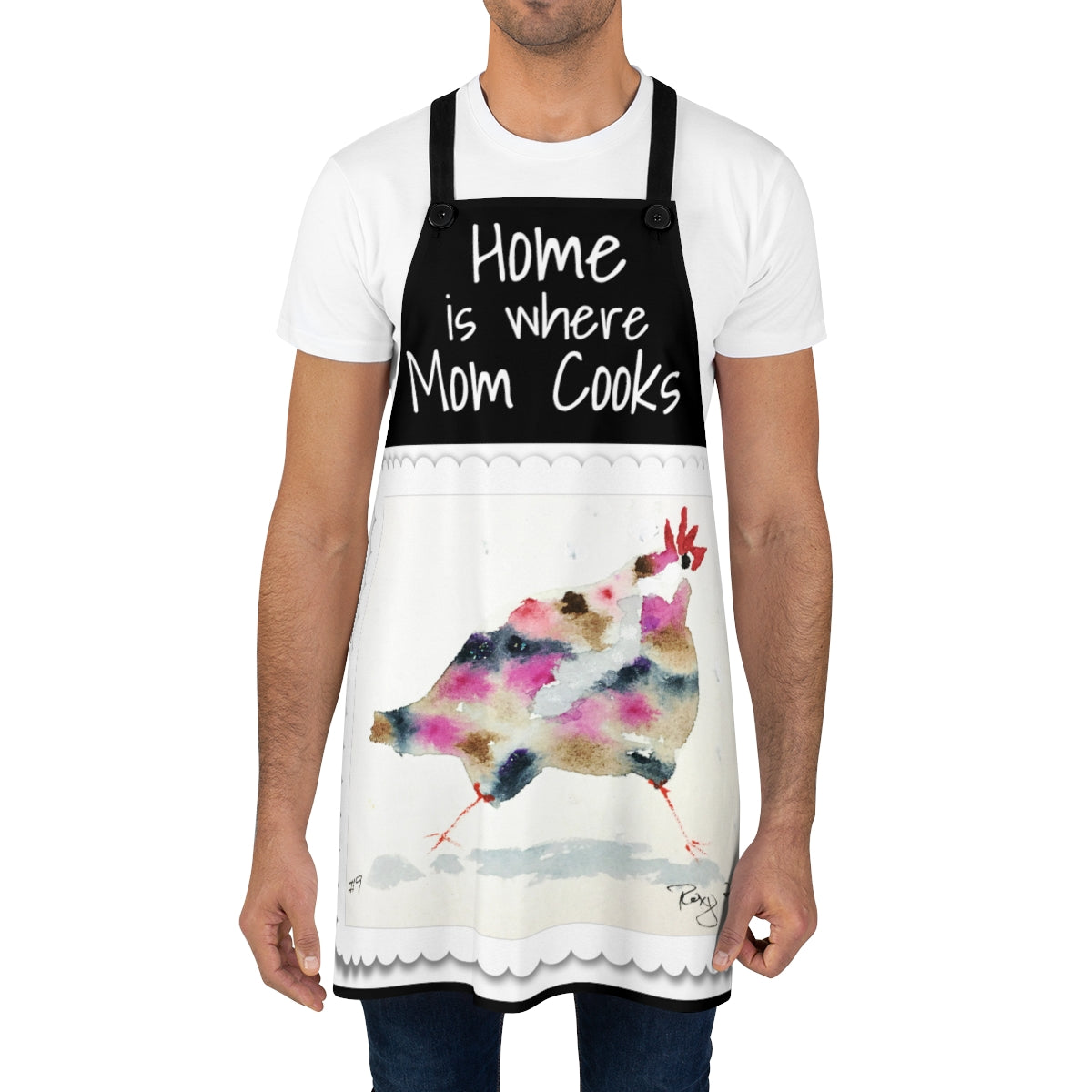 Home is Where Mom Cooks Kitchen Apron Rooster Painting