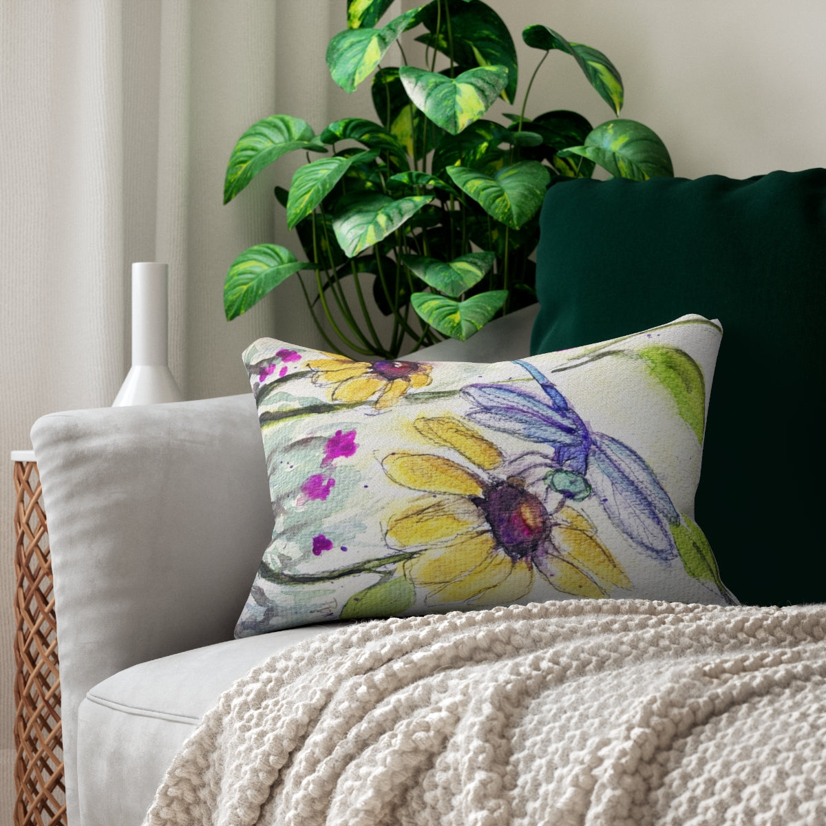 Blue Dragonfly Lumbar Pillow