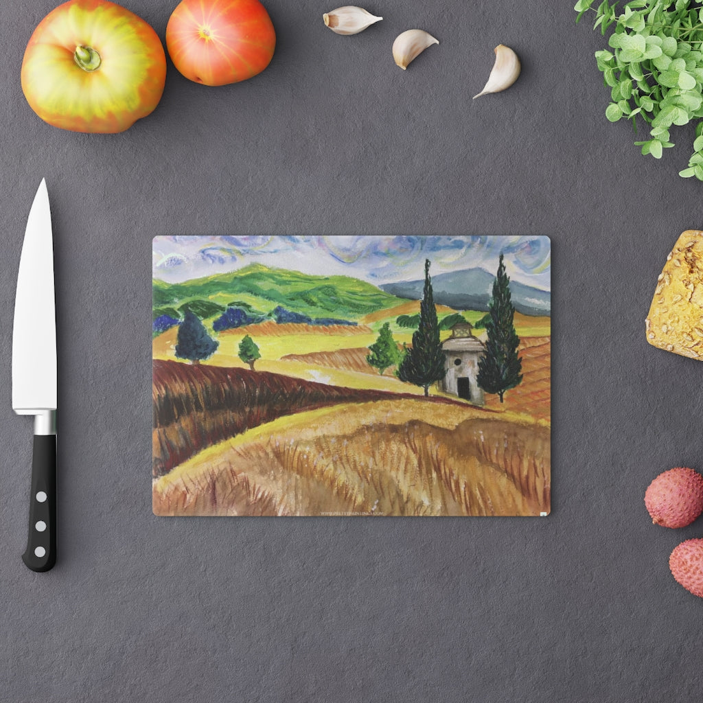Tuscany Italy Landscape Glass Cutting Board