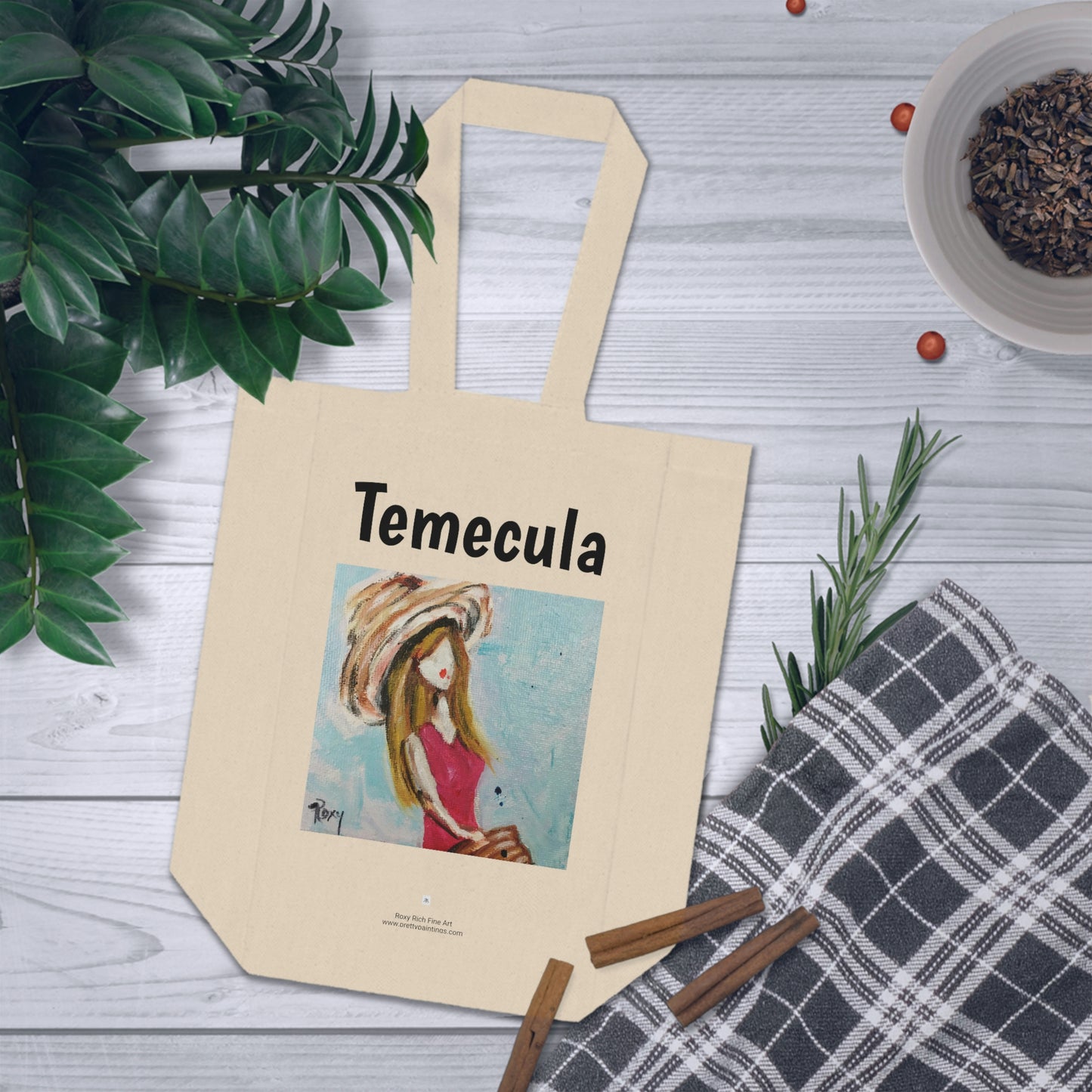 Temecula Double Wine Tote Bag featuring "Beach Babe" painting