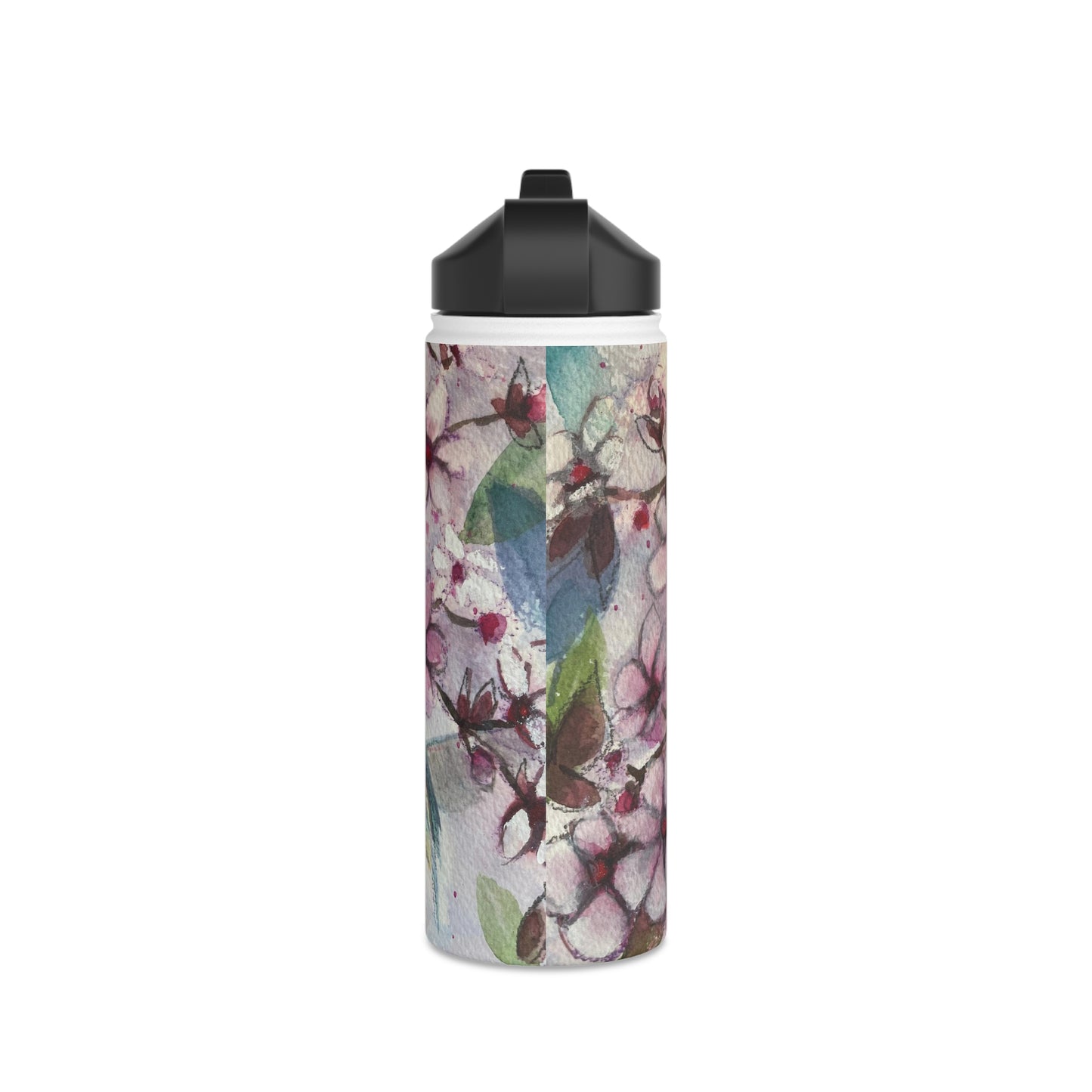 Colibri dans des fleurs de cerisier Bouteille d'eau en acier inoxydable, couvercle standard