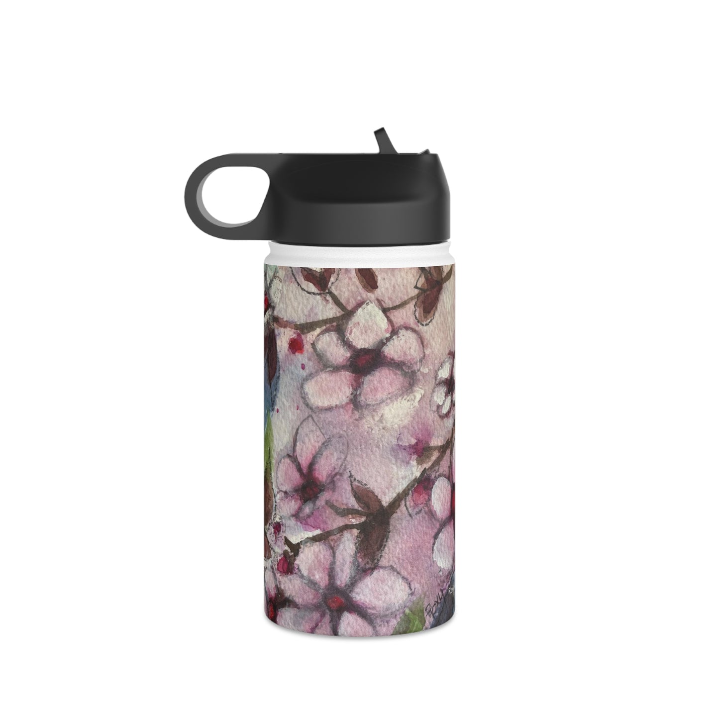 Colibri dans des fleurs de cerisier Bouteille d'eau en acier inoxydable, couvercle standard