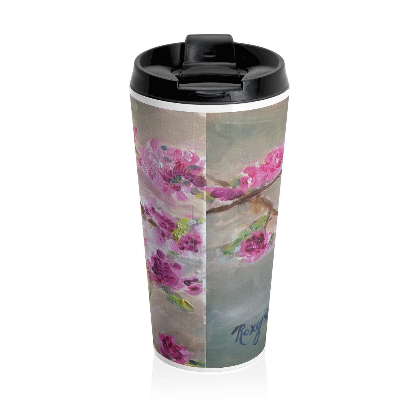 Bluebird Perched on Cherry Blossoms Branch Stainless Steel Travel Mug