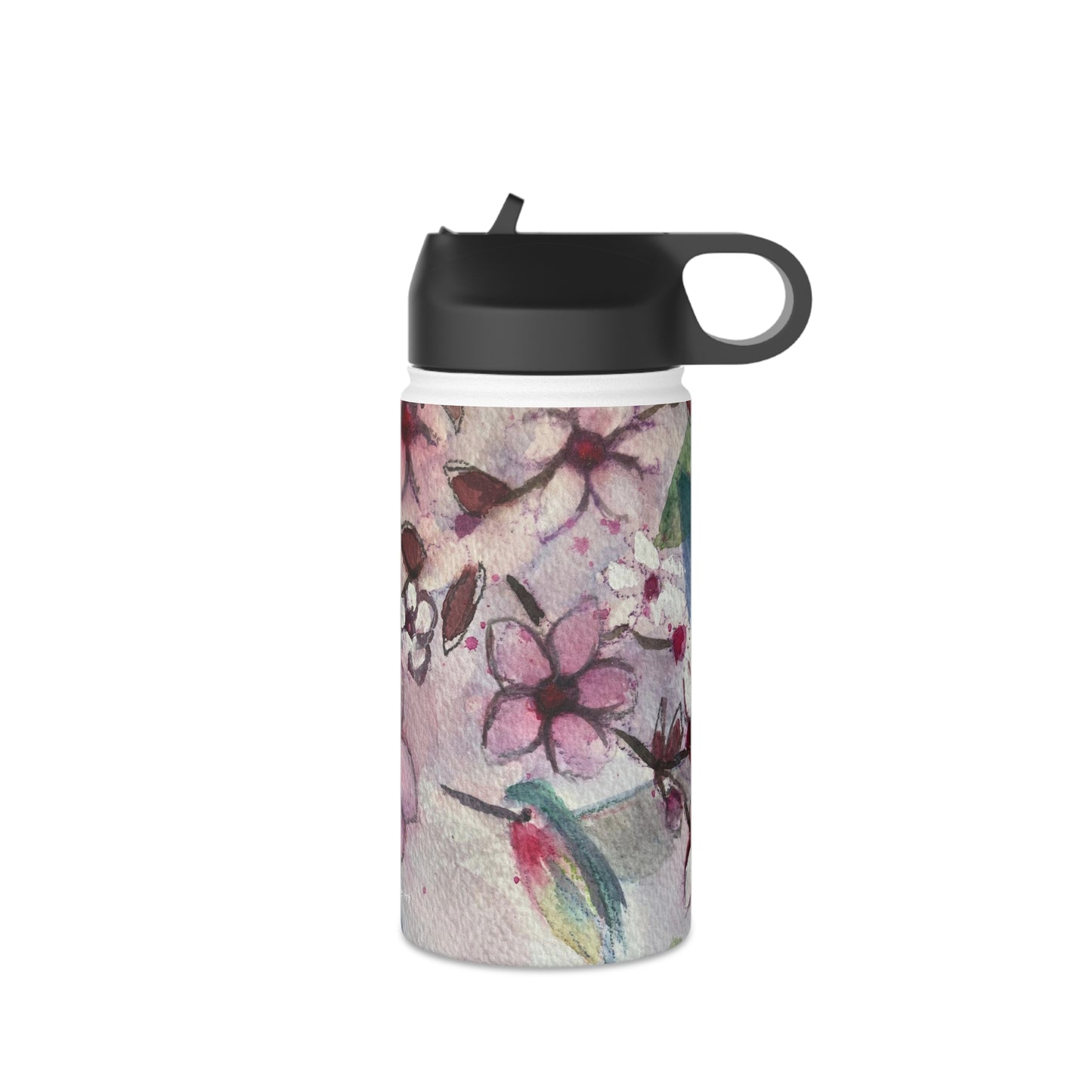 Colibri dans des fleurs de cerisier Bouteille d'eau en acier inoxydable, couvercle standard