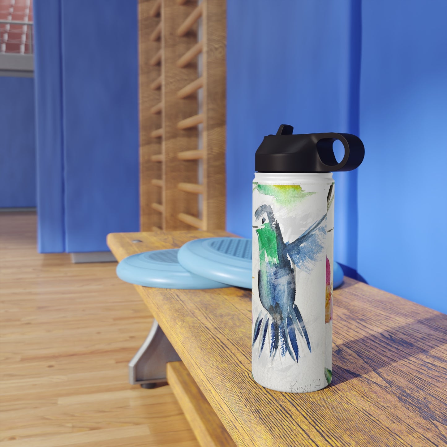 Bouteille d'eau en acier inoxydable Floaty Hummingbird, couvercle standard