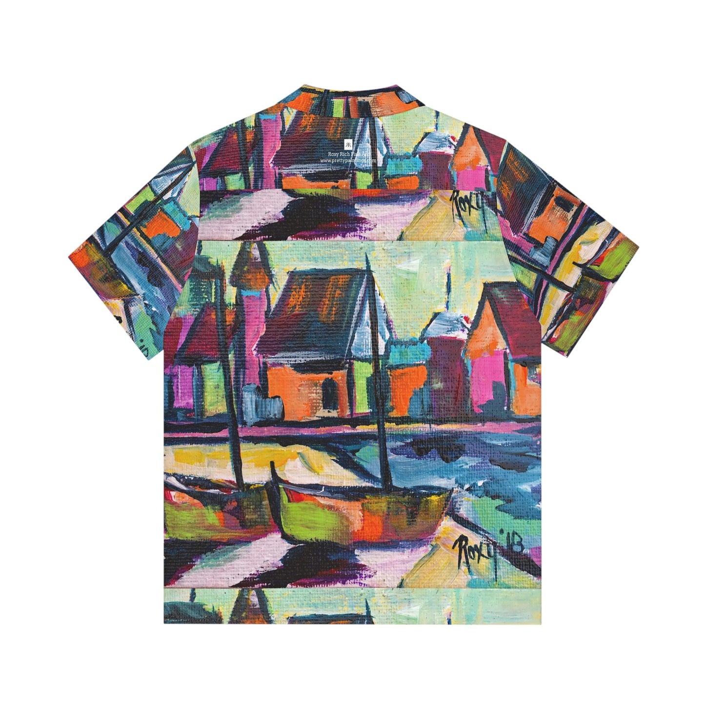 Boardwalk Boats Colorful Painting Men's Hawaiian Shirt