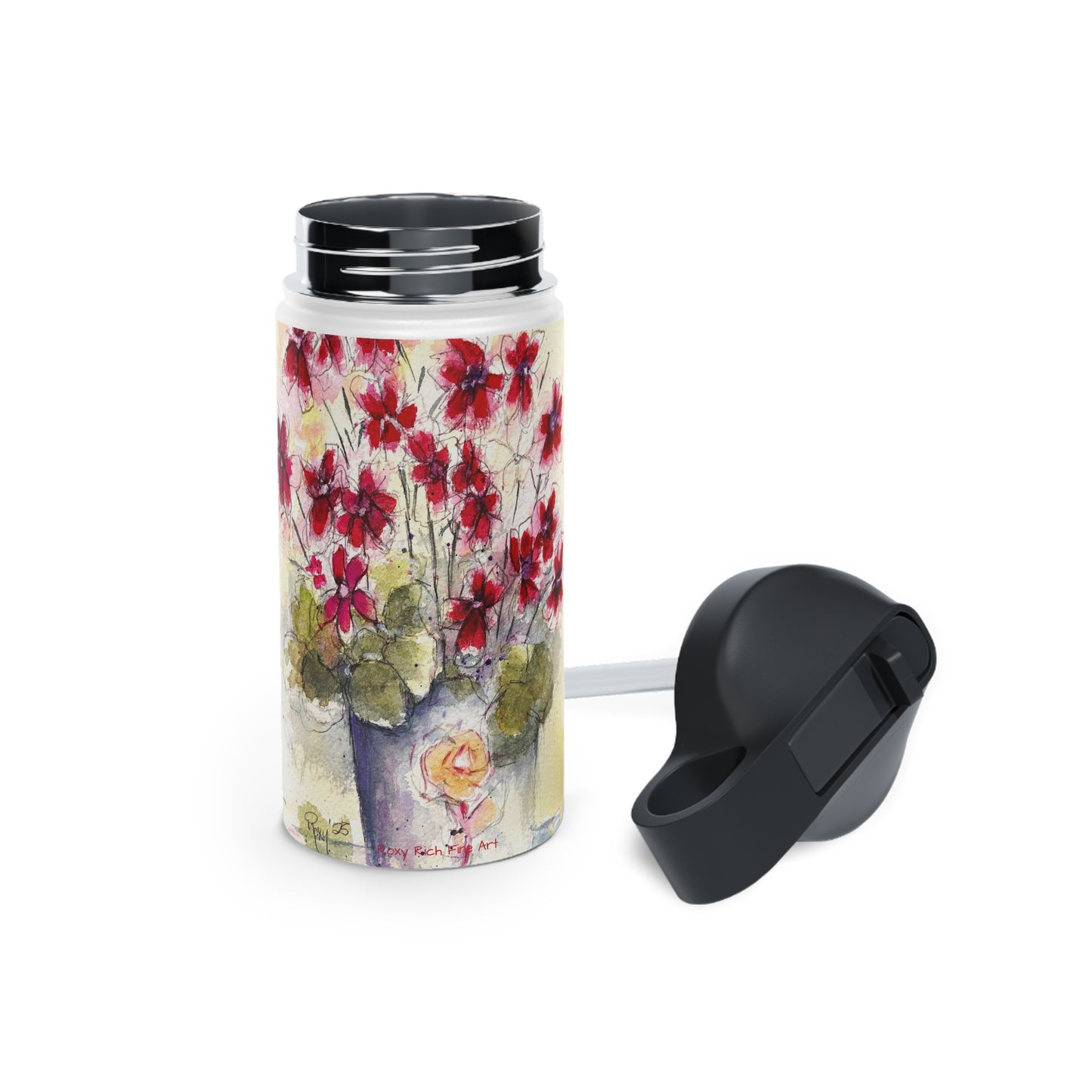 Red Ivy Geraniums Stainless Steel Water Bottle, Standard Lid