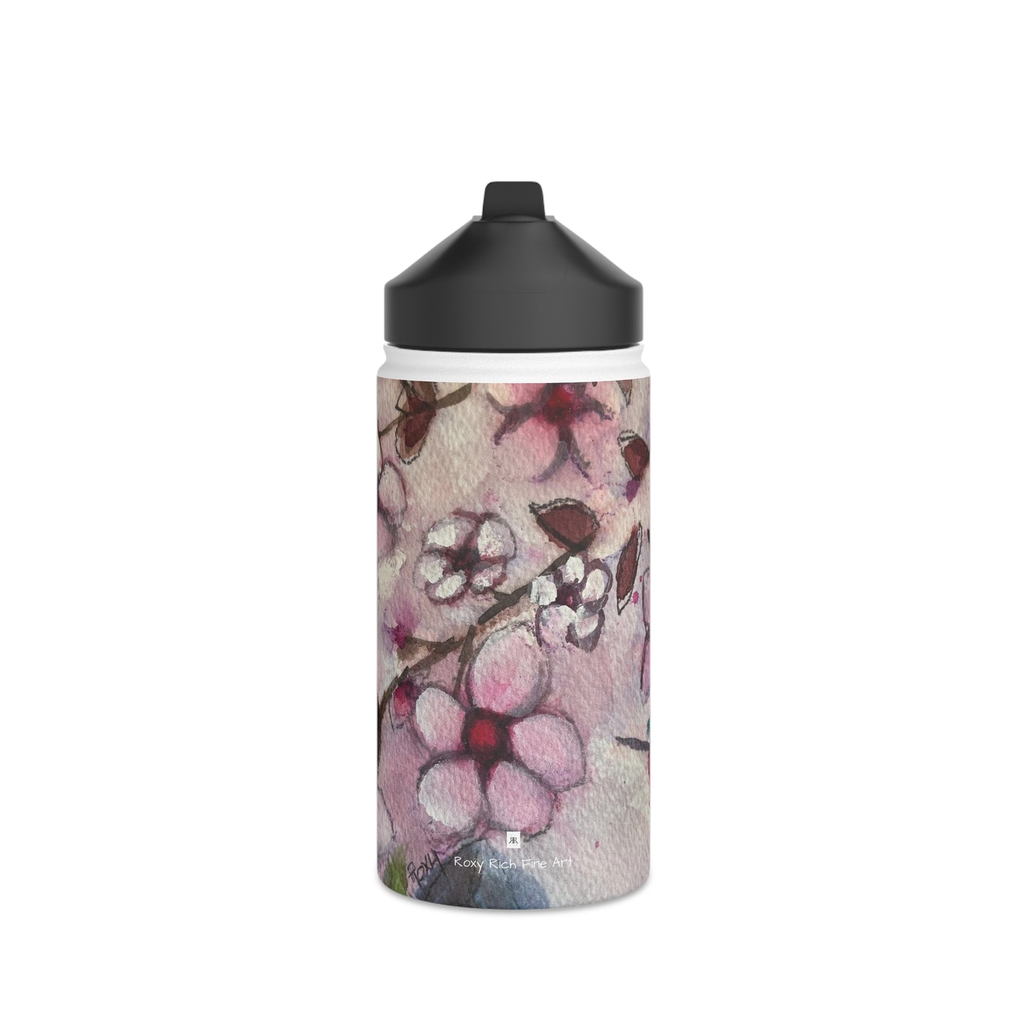 Colibri dans des fleurs de cerisier Bouteille d'eau en acier inoxydable, couvercle standard
