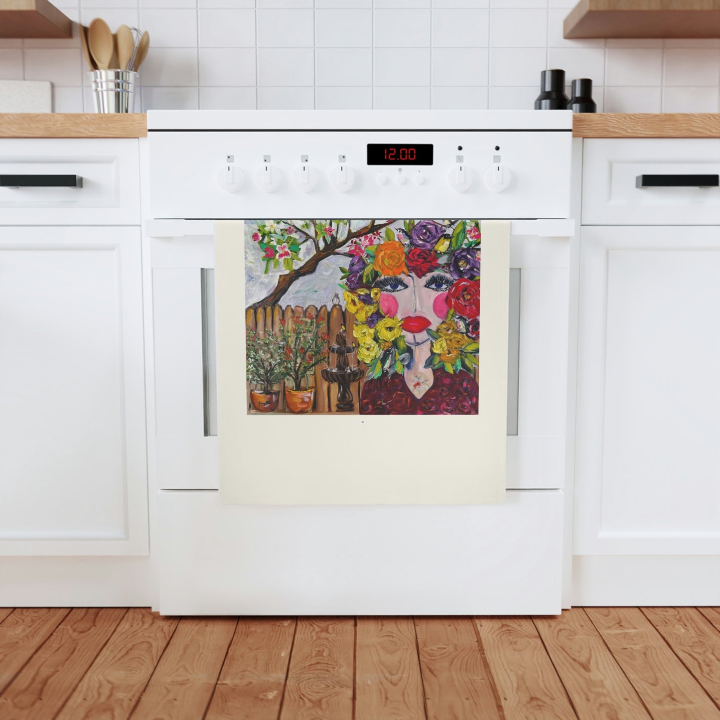 Birds and Blossoms Organic Vegan Cotton Tea Towel with