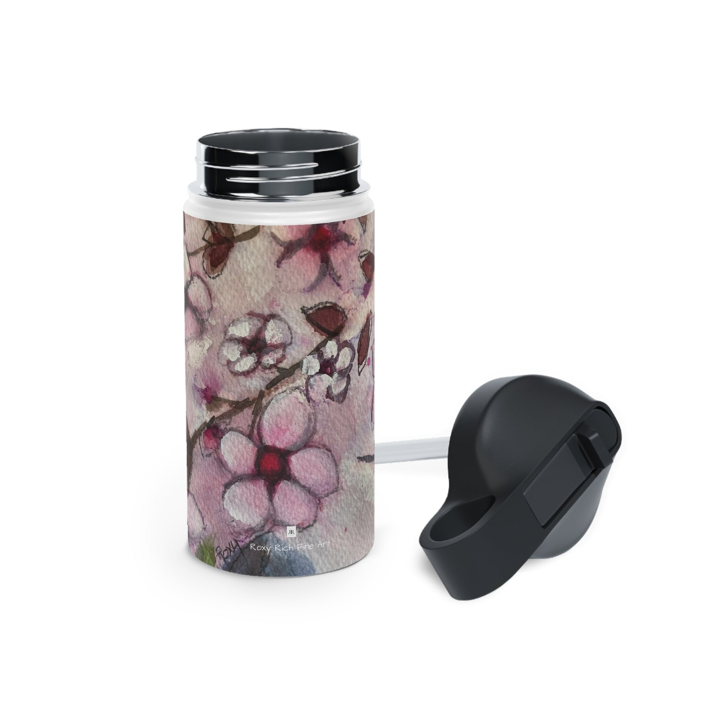 Colibri dans des fleurs de cerisier Bouteille d'eau en acier inoxydable, couvercle standard
