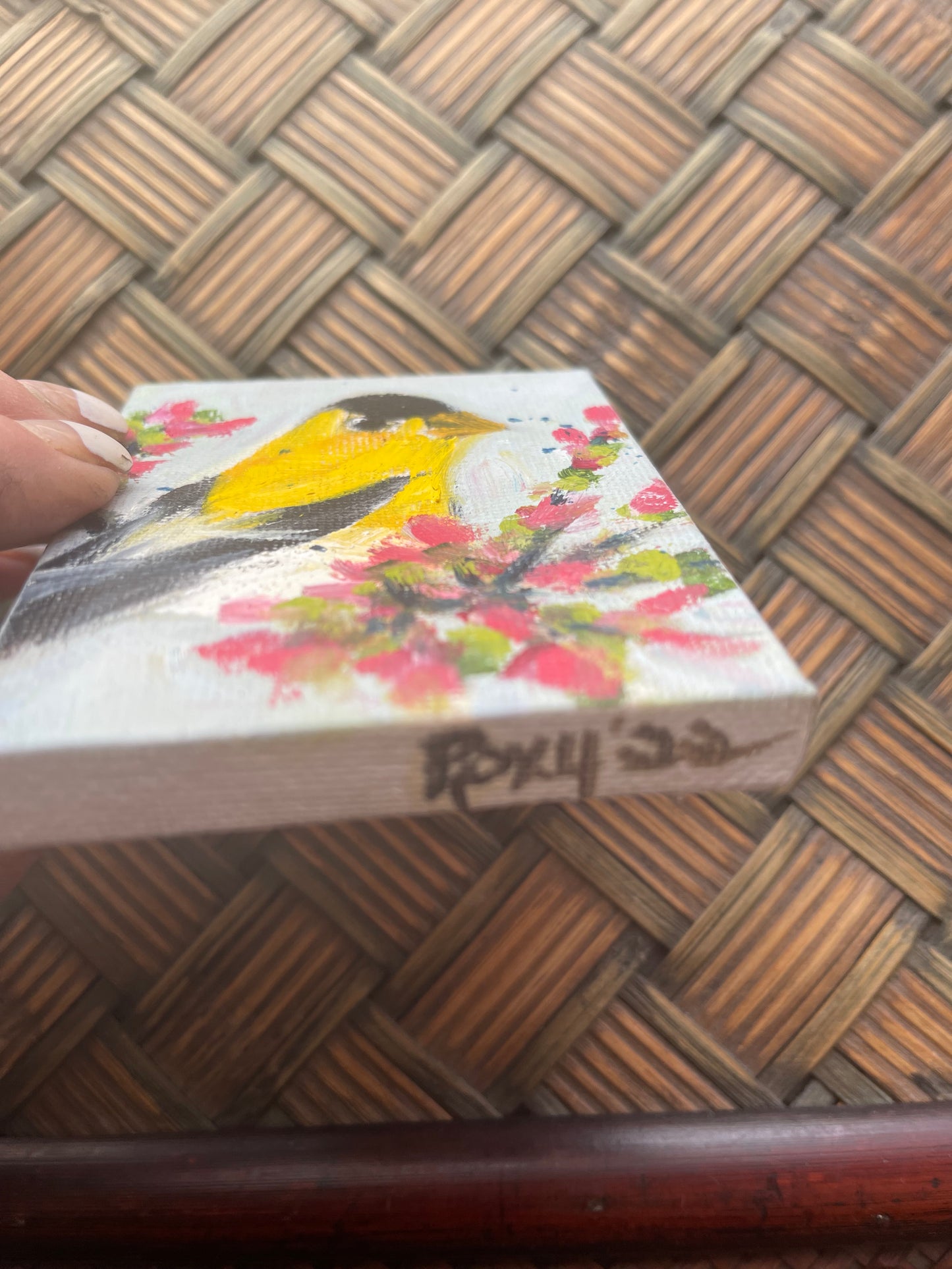 American Goldfinch-Original Miniature Oil Painting with Stand