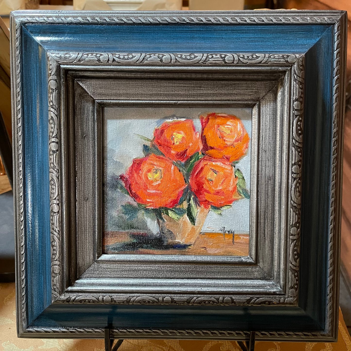 Orange Roses-Original Oil Painting Framed