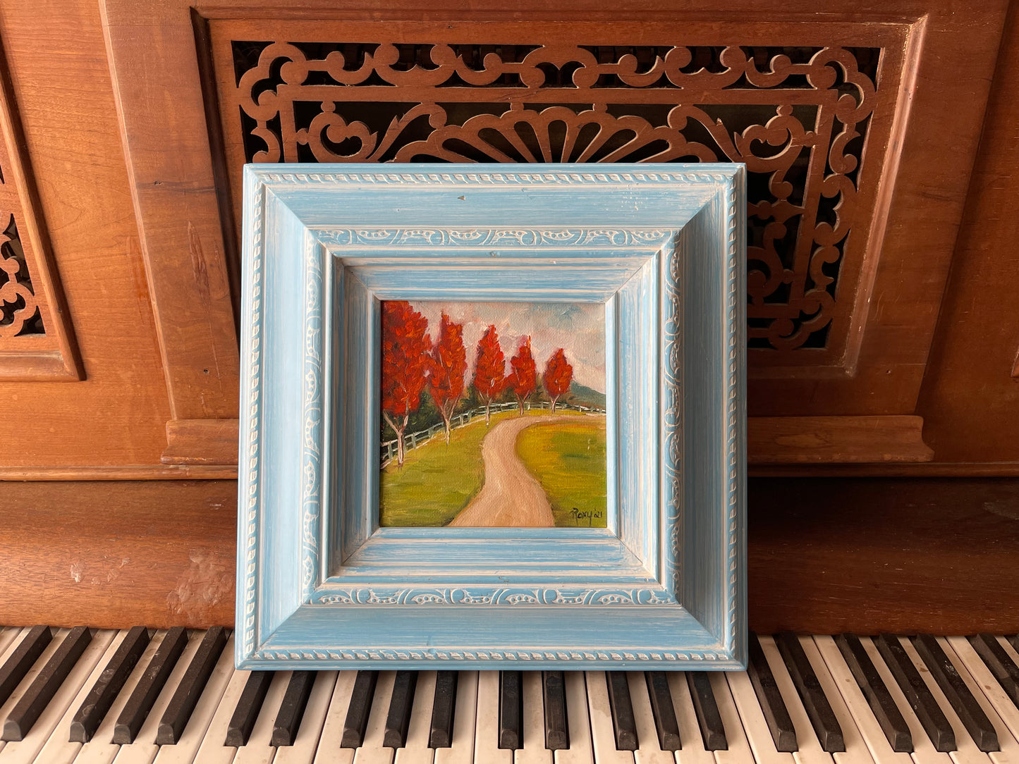 Maple Tree-Lined Drive Original Oil Painting Framed