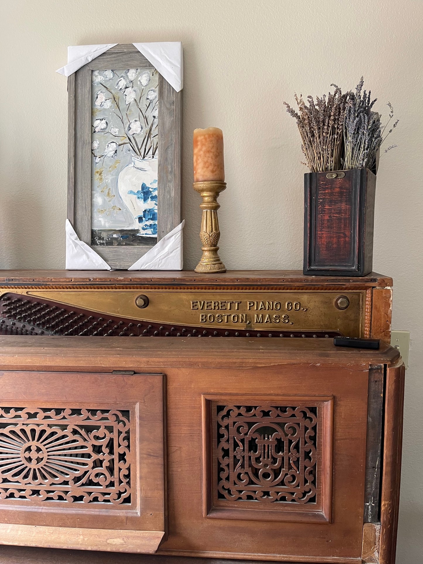 Cotton in a Ginger Jar Original Acrylic Painting Framed 8 x 20