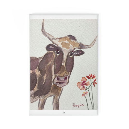 Adorable Cow "Lily Longhorn" Button Magnet, Rectangle