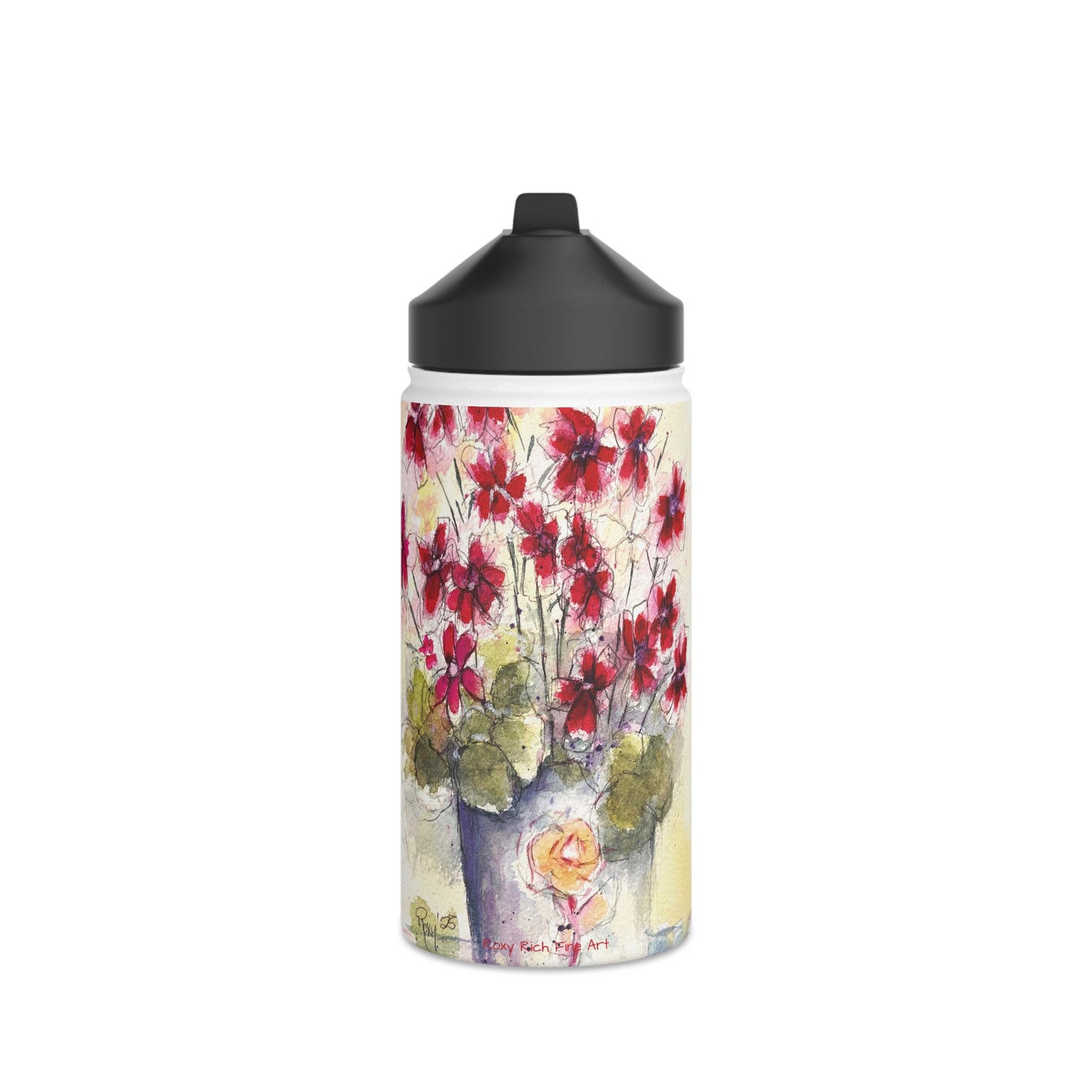 Red Ivy Geraniums Stainless Steel Water Bottle, Standard Lid