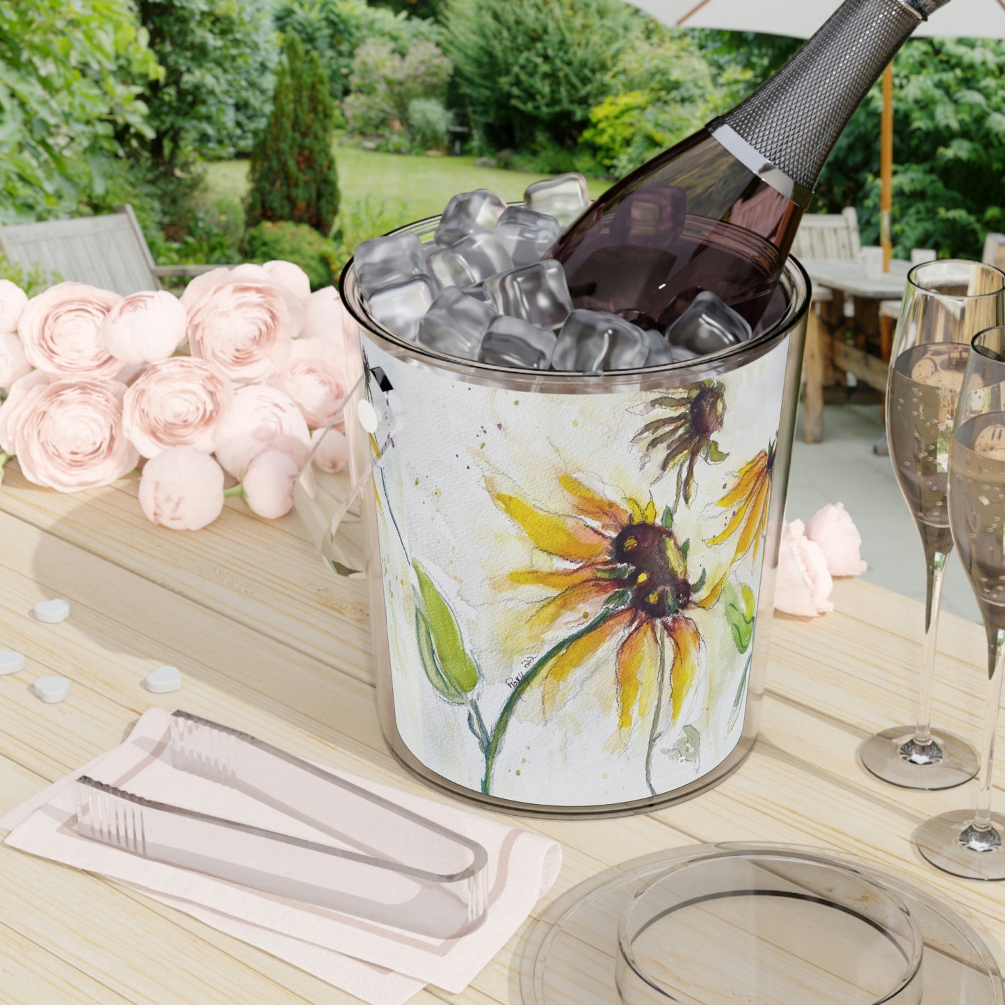 Cubo de hielo de girasoles de otoño