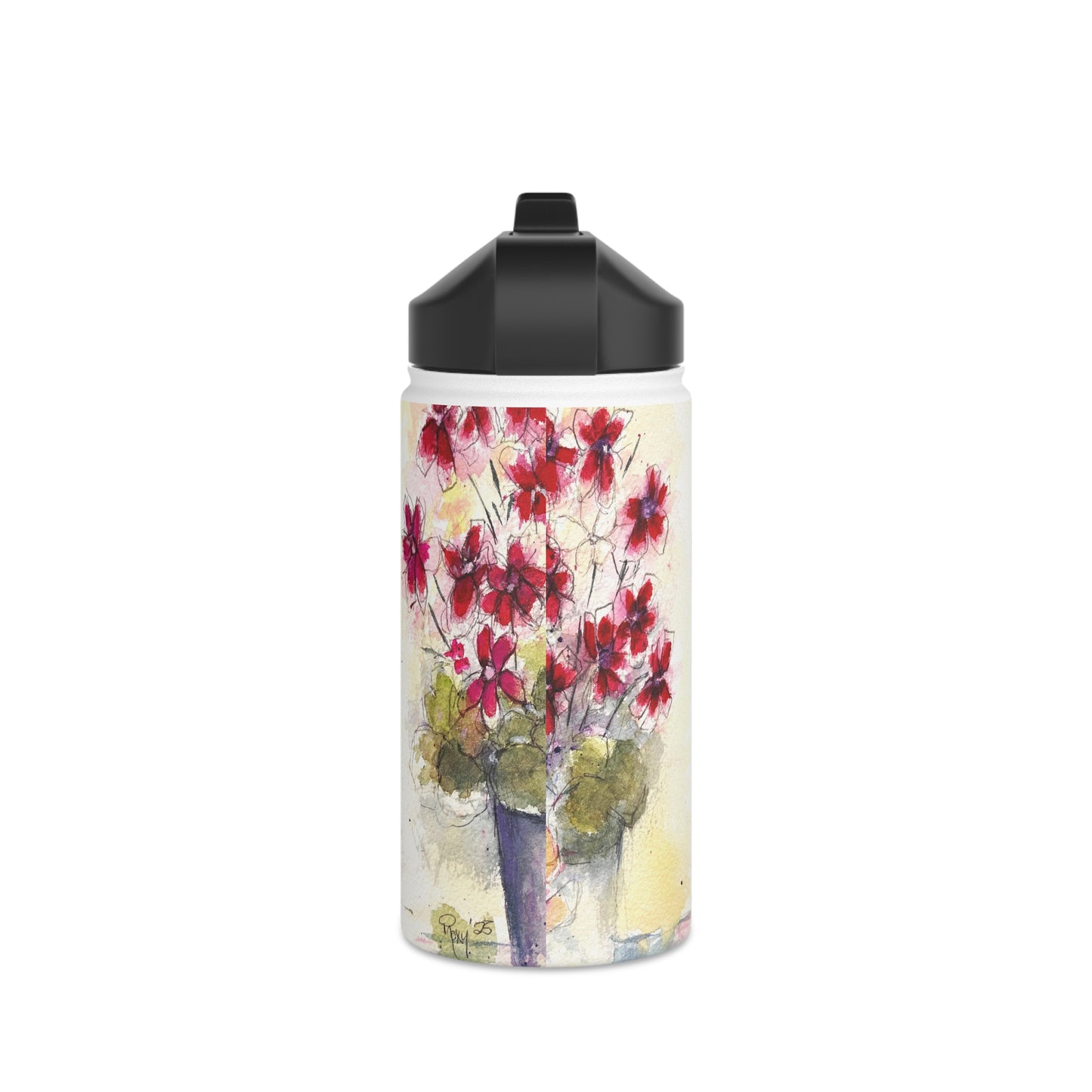 Red Ivy Geraniums Stainless Steel Water Bottle, Standard Lid