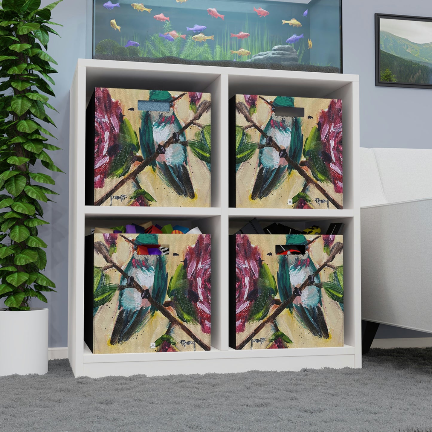 Hummingbird on a Rose Bush Felt Storage Box