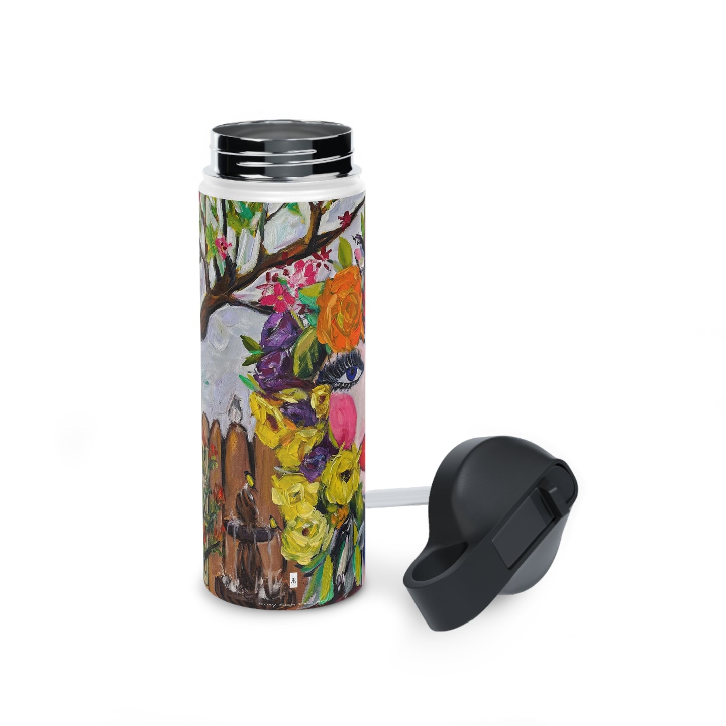 Birds and Blossoms Stainless Steel Water Bottle, Standard Lid
