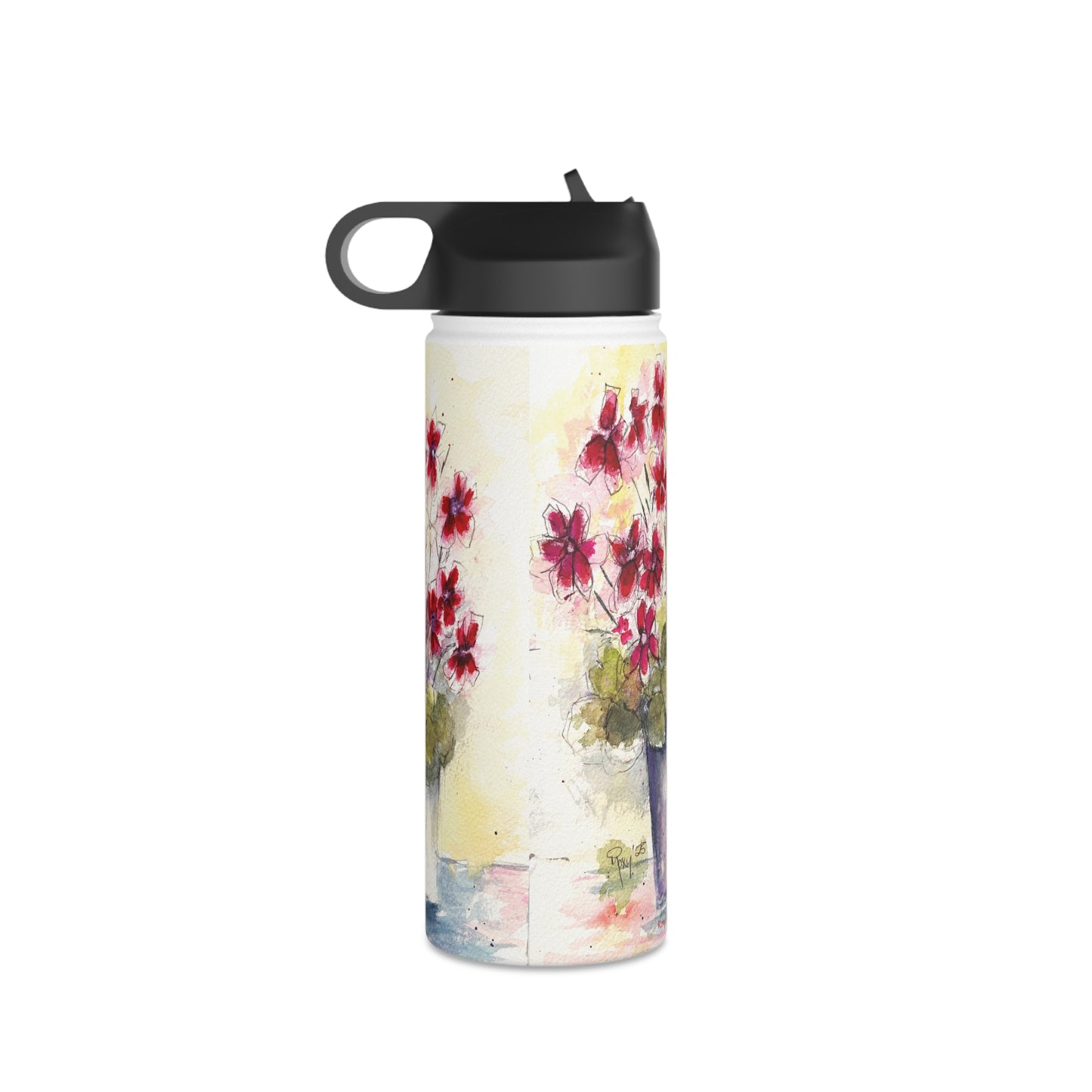 Red Ivy Geraniums Stainless Steel Water Bottle, Standard Lid