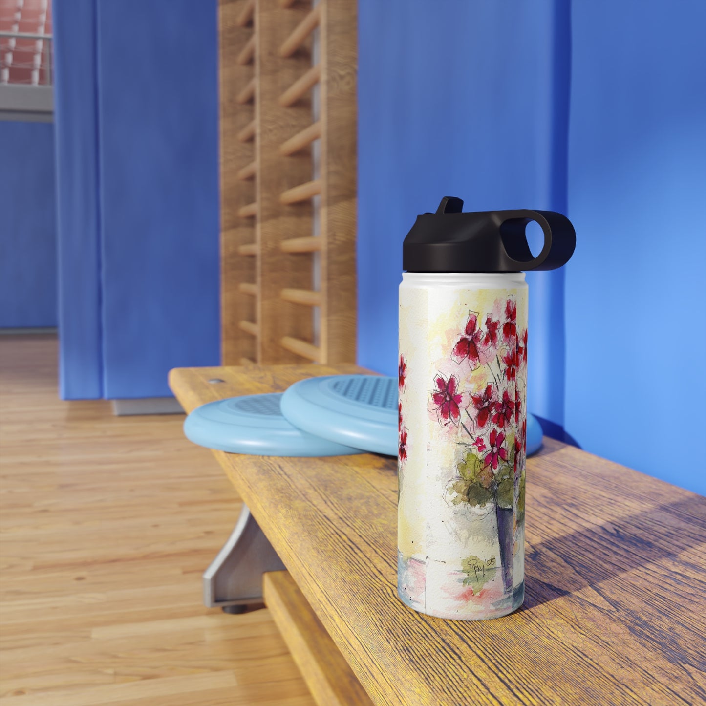 Red Ivy Geraniums Stainless Steel Water Bottle, Standard Lid