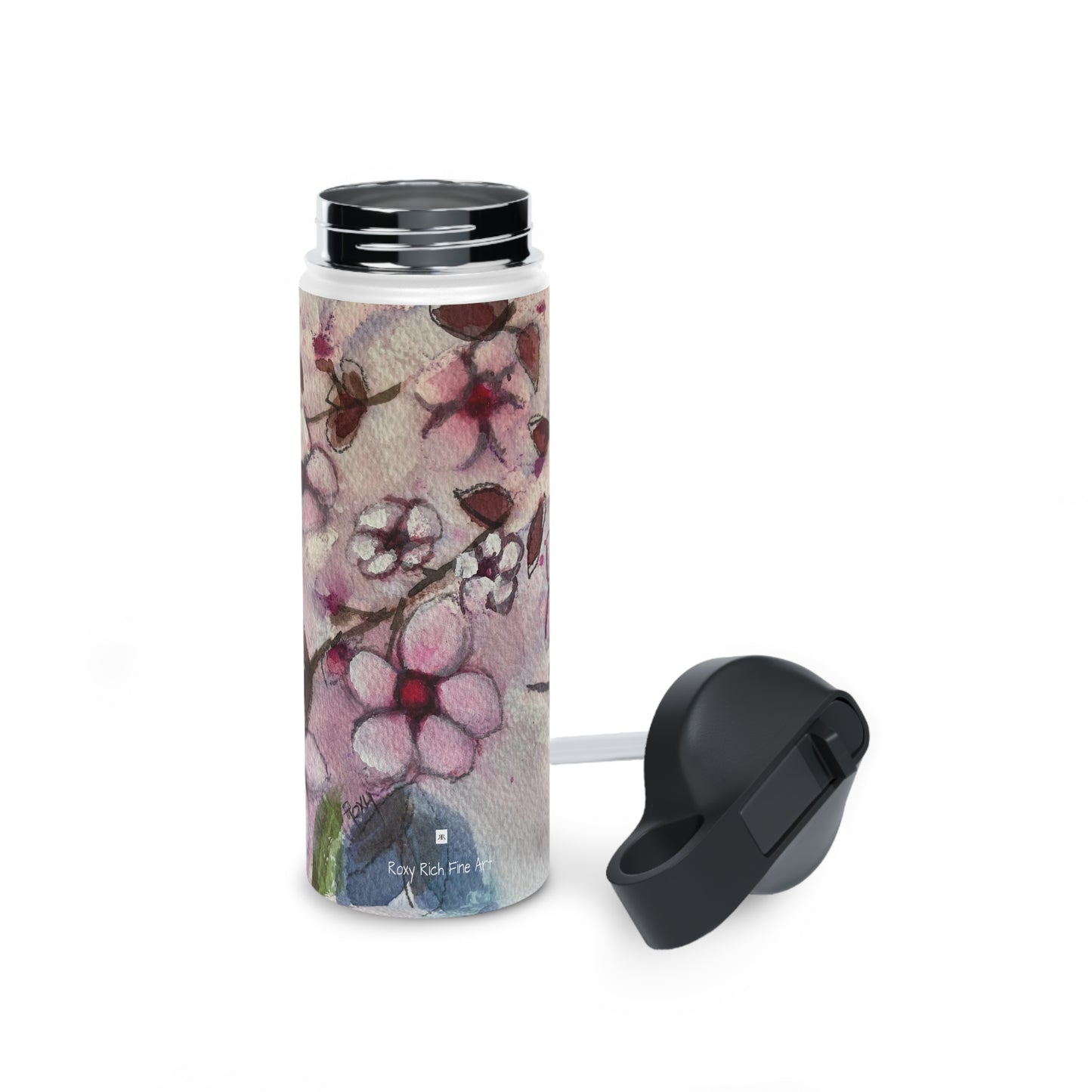 Colibri dans des fleurs de cerisier Bouteille d'eau en acier inoxydable, couvercle standard