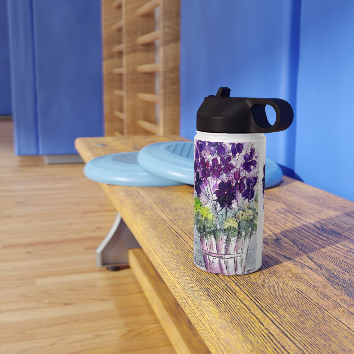 Purple Ivy Geraniums in a Basket Stainless Steel Water Bottle, Standard Lid