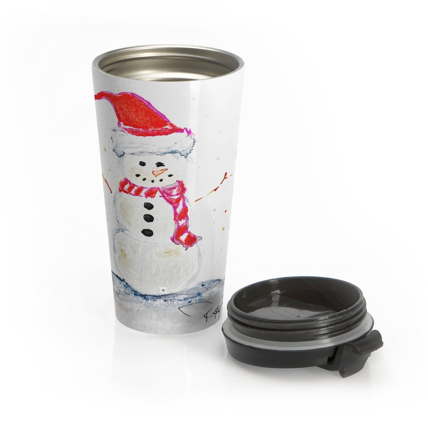 Taza de viaje de acero inoxidable con muñeco de nieve