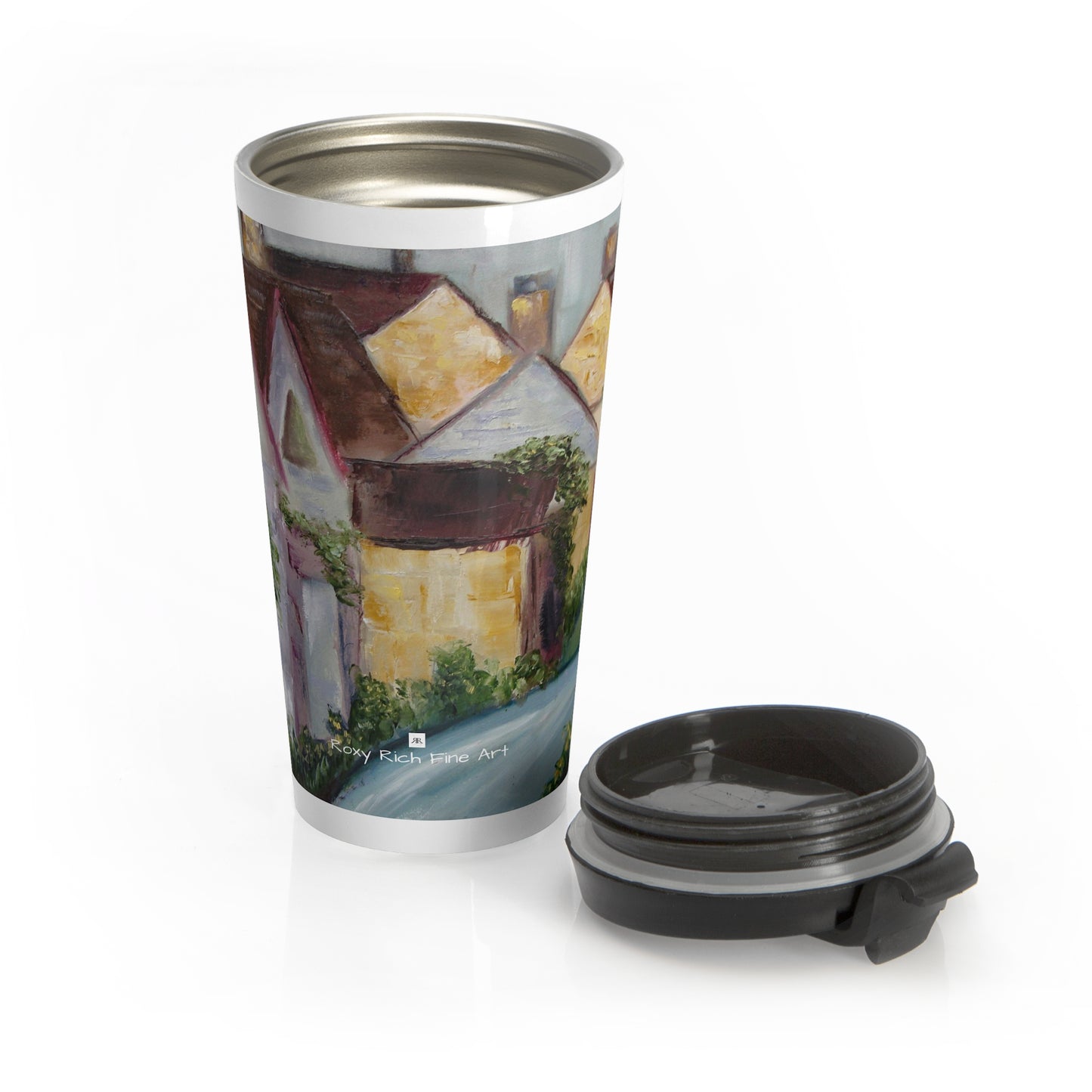 Taza de viaje de acero inoxidable Arlington Row Bibury Cotswolds