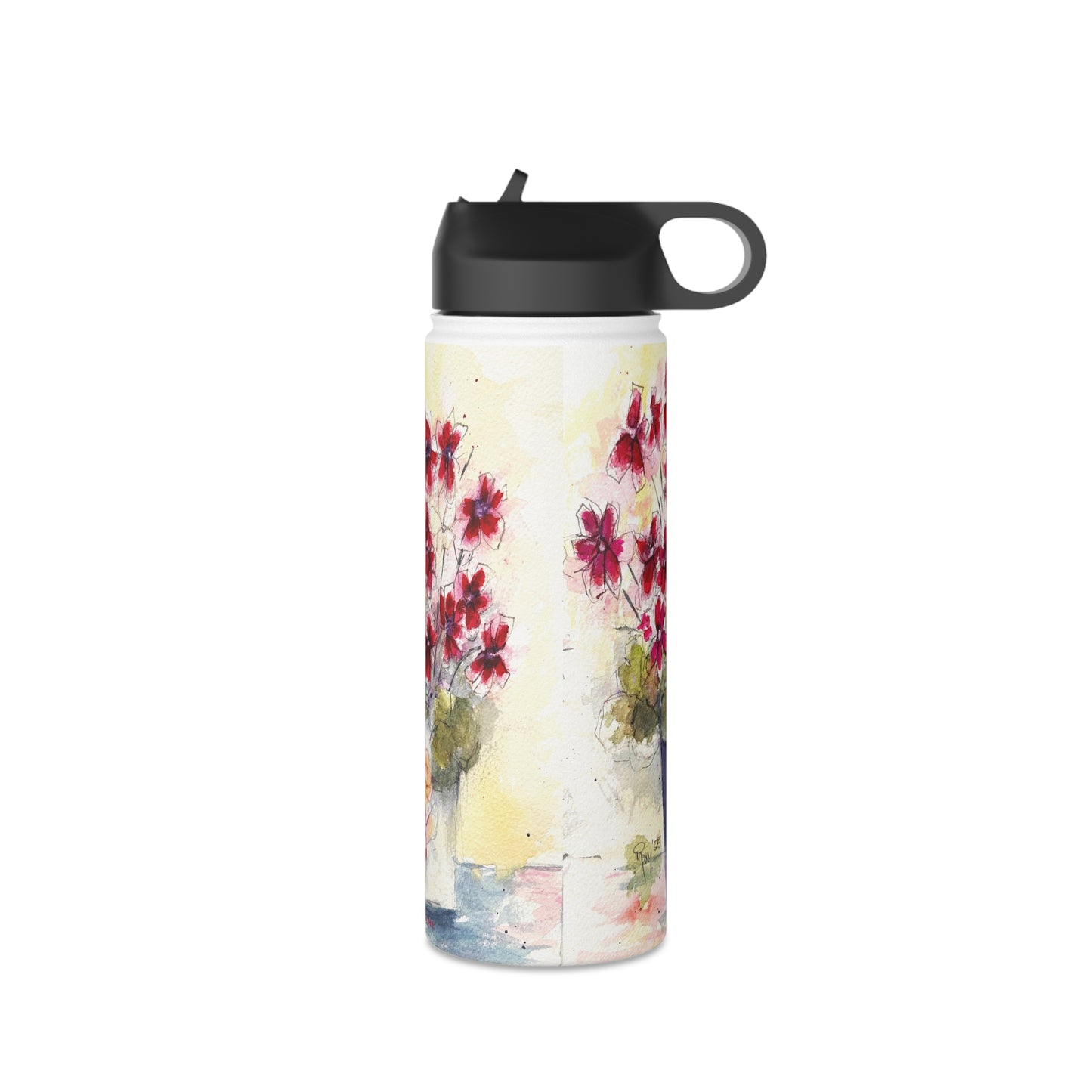 Red Ivy Geraniums Stainless Steel Water Bottle, Standard Lid