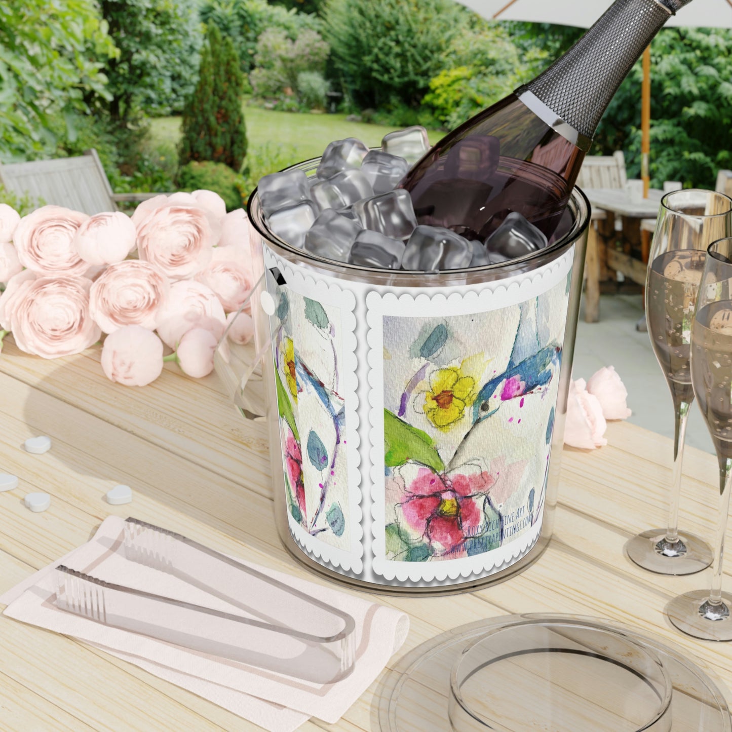 Abstract Hummingbird (floating over flower) Ice Bucket