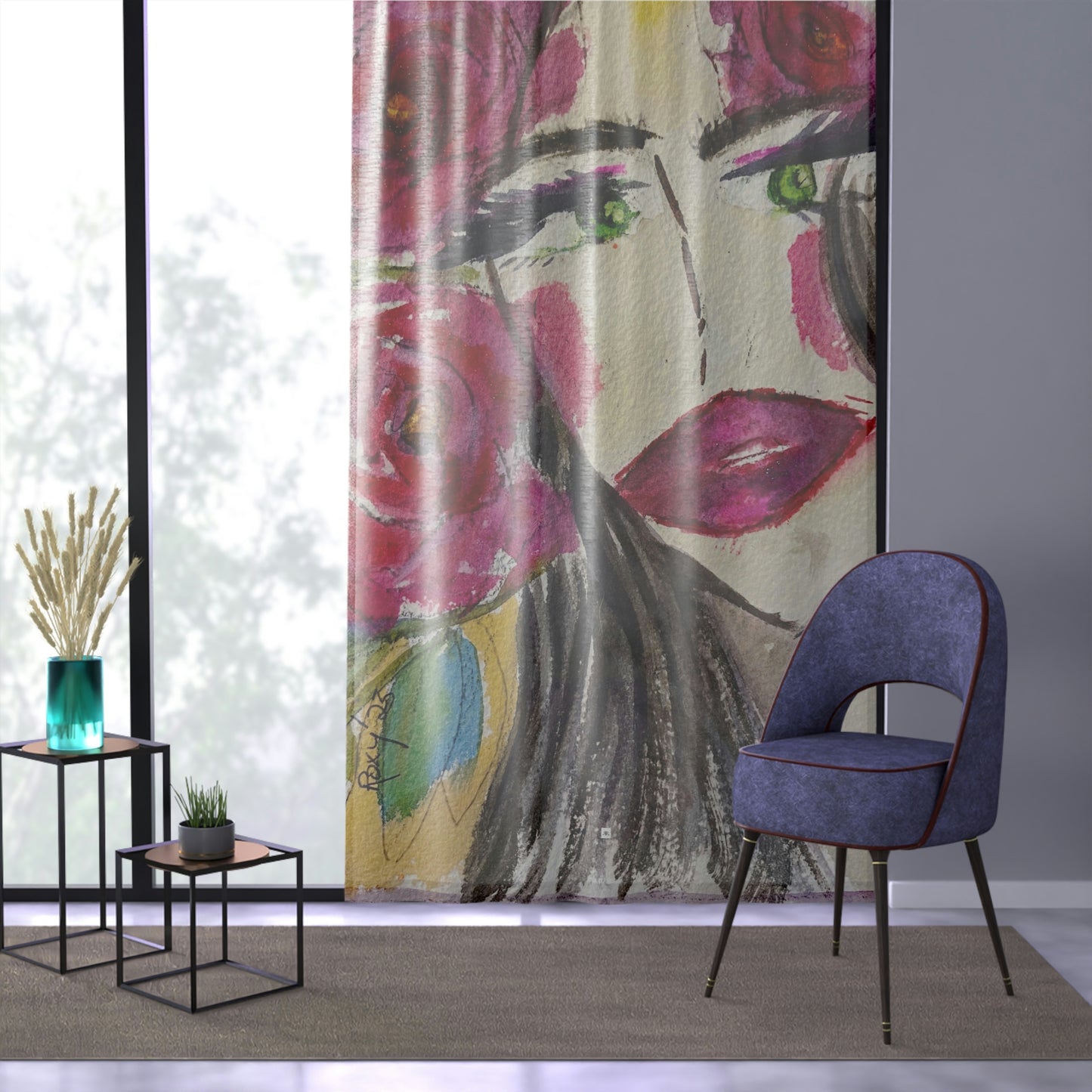 Pretty Interested Brunette with Big Lips "Uh-huh" 84 x 50 inch Sheer Window Curtain