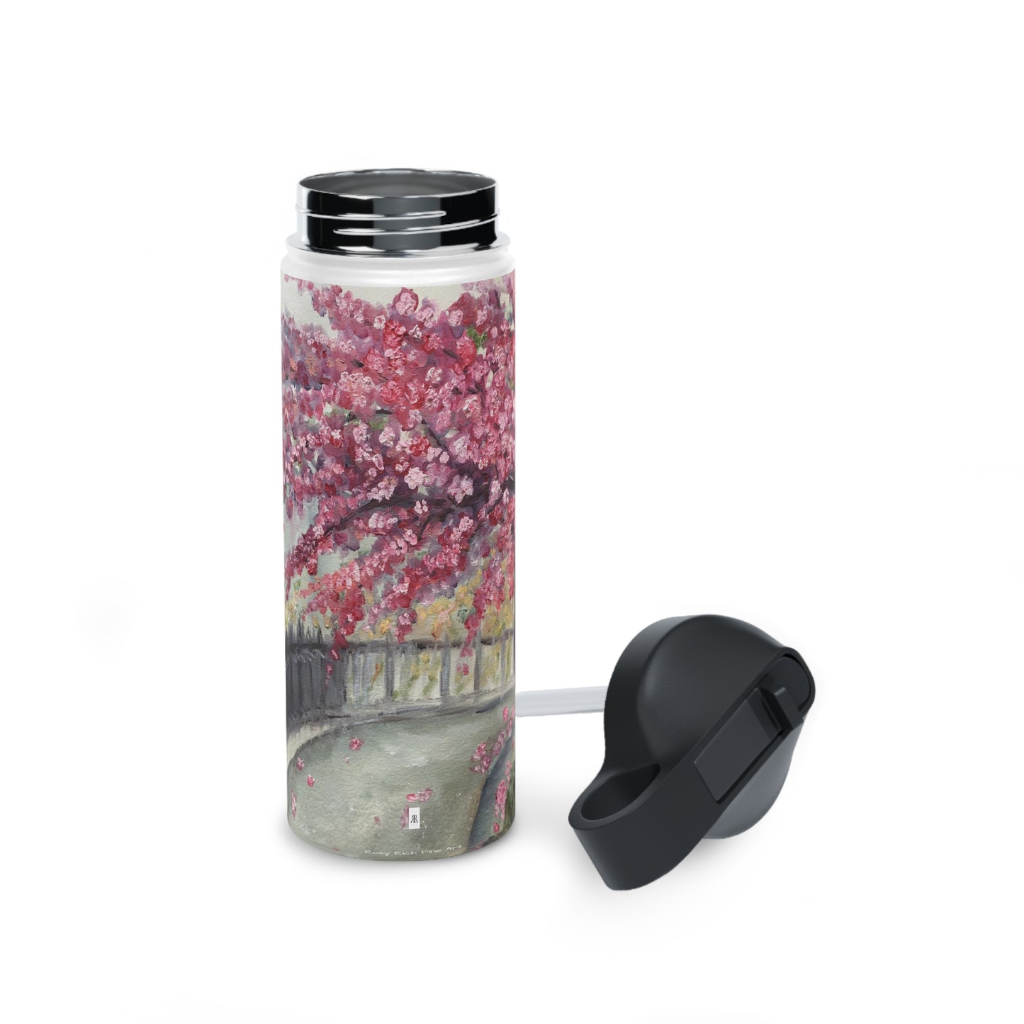 April in Paris Cherry Blossoms Stainless Steel Water Bottle, Standard Lid