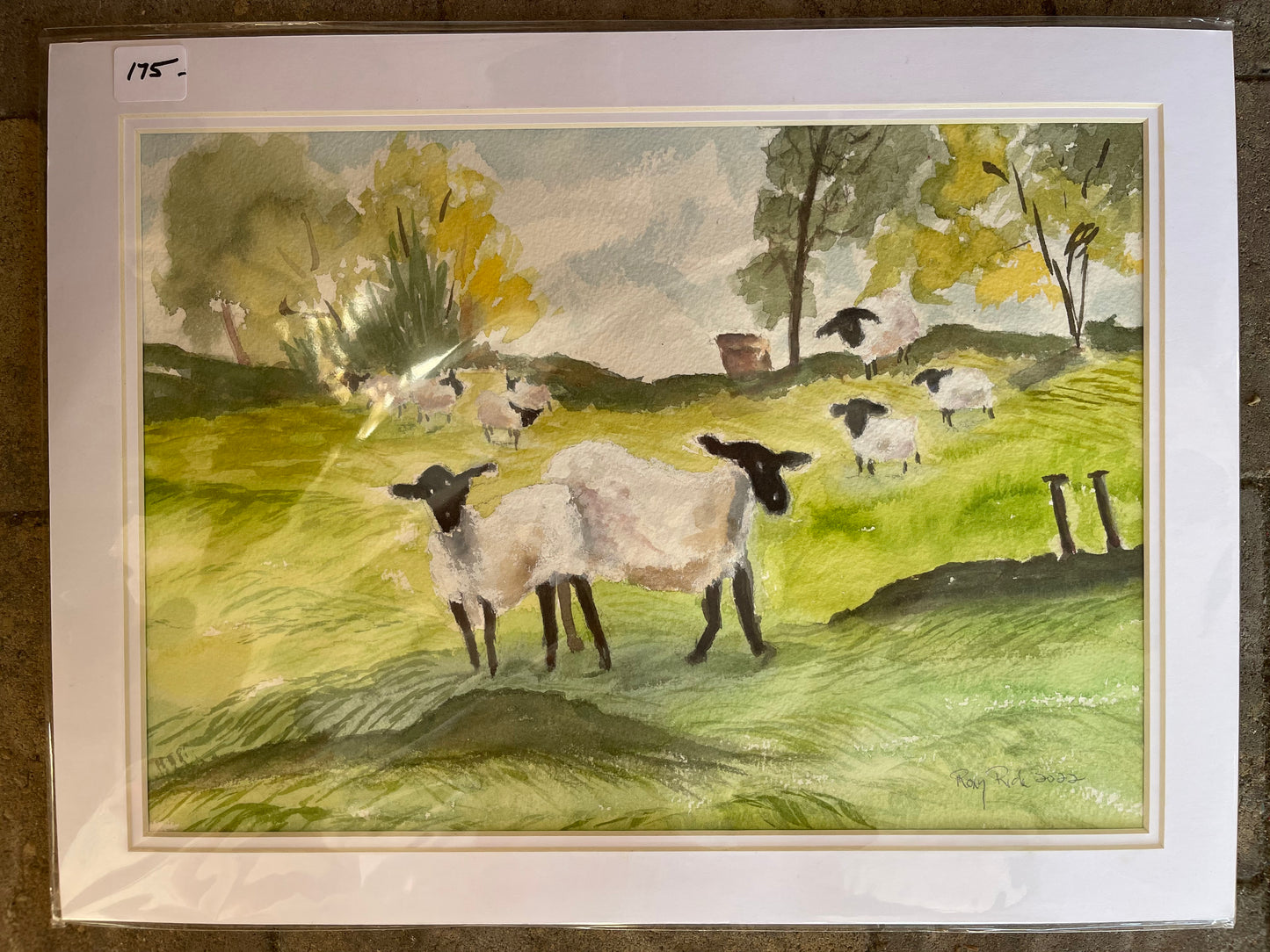 Campagne anglaise avec peinture aquarelle originale de mouton